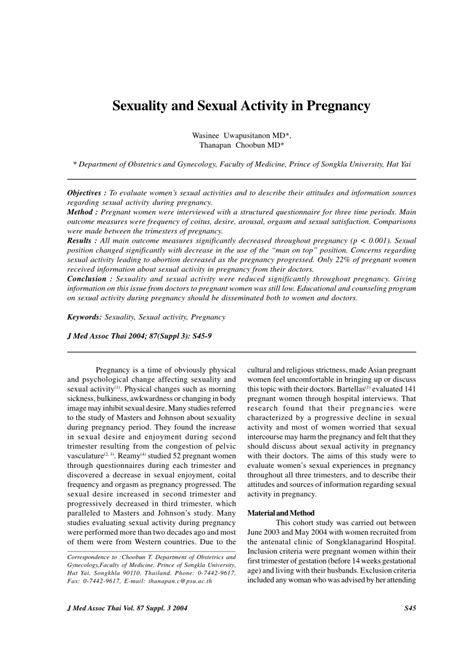Pdf Sexuality And Sexual Activity In Pregnancy