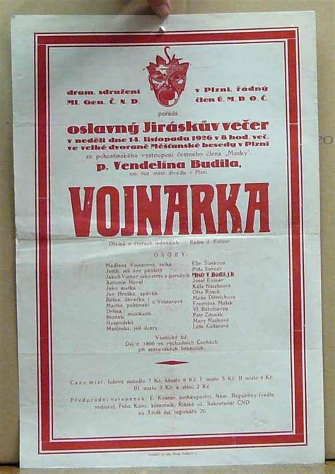 Kniha Plakát K Divadelní Hře Vojnarka Antikvariát Václav Beneš Plzeň