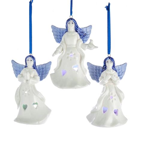 Blue And White Angels Christmas Holiday Ornaments Set Of 3 Porcelain