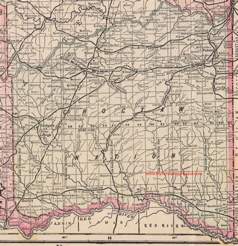 Choctaw Nation Map 1905 Indian Territory Oklahoma Poteau Durant South