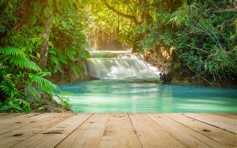 Download Wallpapers Tropical Forest Waterfall Lake
