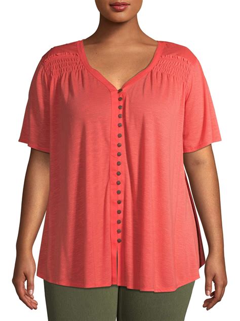 Terra And Sky Womens Plus Size Button Front Tunic Top