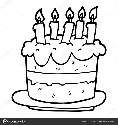 Line Drawing Cartoon Birthday Cake Stock Vector Image By