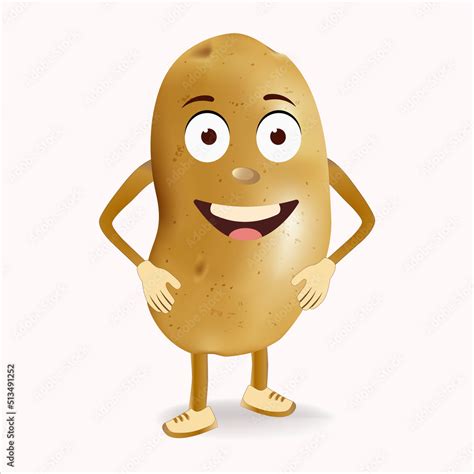 Potato Character With Funny Cartoon Smiling Semi Realistic Potato Character Happy Vegetable