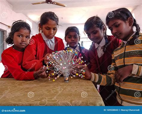 Indian Government School Students Making Science Project Into The