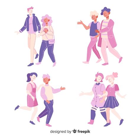 Free Vector Flat Design Young Couples Walking Together