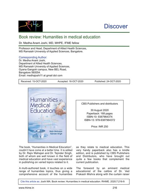 Pdf Review Of Book Humanities In Medical Education