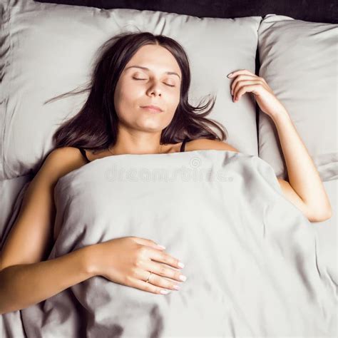 Woman Sleeping In Bed On A Dark Background Stock Image Image Of