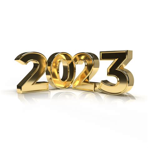 New Year 2023 Golden Steel Number Isolated On Transparent Background 3d