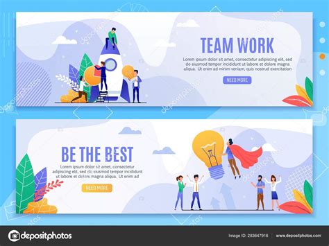 Team Work And Be Best Motivational Banner Set Stock Vector Image By