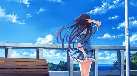 Anime Girls Deep Blue Sky Pure White Wings Koga Sayoko