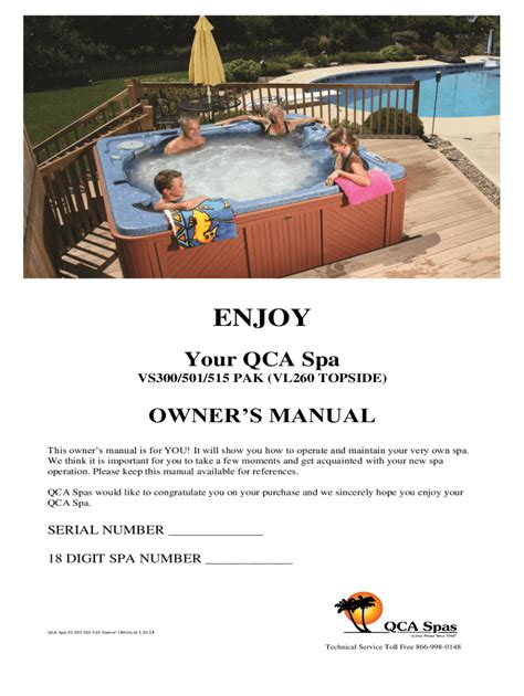 Fillable Online Qca Spa Vs501 Pak Vl260 Topside Owners Manual Pdf Download Fax Email