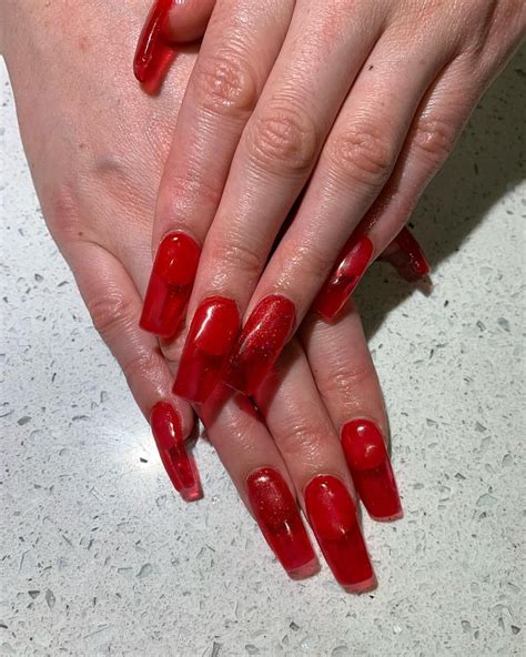 red acrylic nails tapered square pic urethra