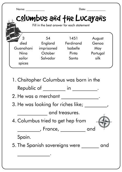 Christopher Columbus Worksheets Christopher Columbus Activities