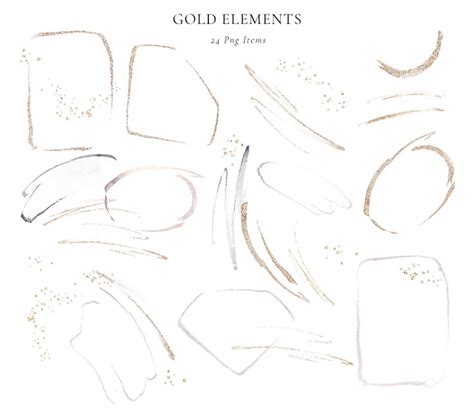 Gold Watercolor Shapes And Brush Strokes Png Overlays Gold Foil Etsy
