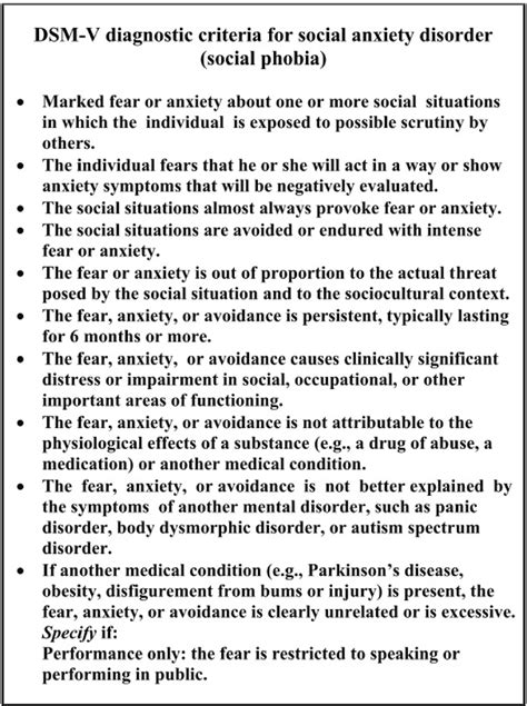 dsm v diagnostic criteria for social anxiety disorder social phobia [4] download scientific