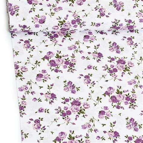 Small Purple Roses Fabric By The Yard Pink Floral Kids Cotton Etsy