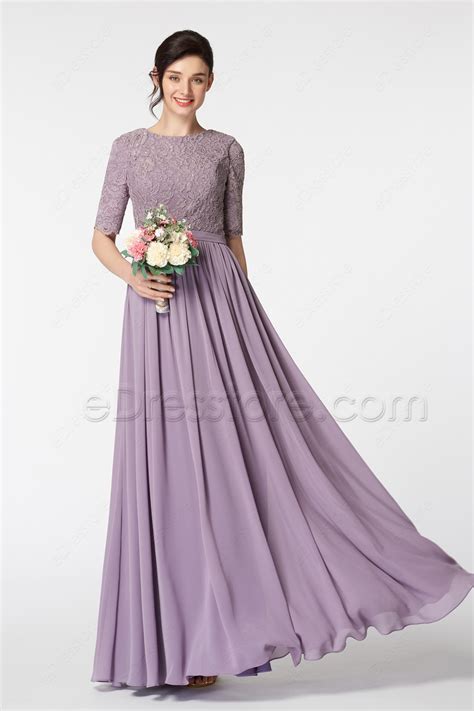 Modest bridesmaid dresses are almost as hard to find as the wedding gown! Wisteria Purple Modest Bridesmaid Dress with Elbow Sleeves