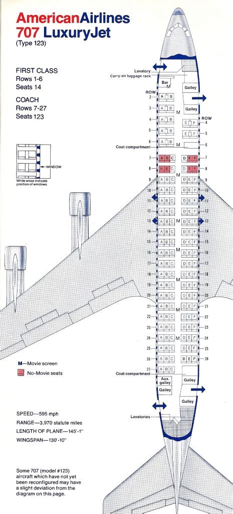 Vintage Airline Seat Map American Airlines Boeing 707 123 Frequently