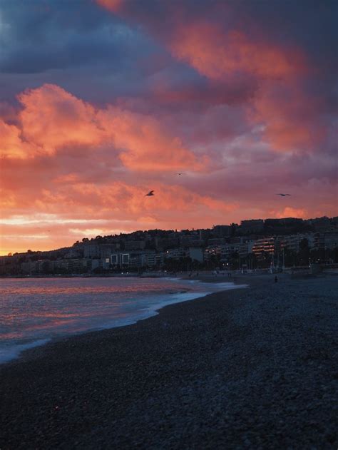 Sunset Promenade Des Anglais Nice Belle Plage Paysage Vacances