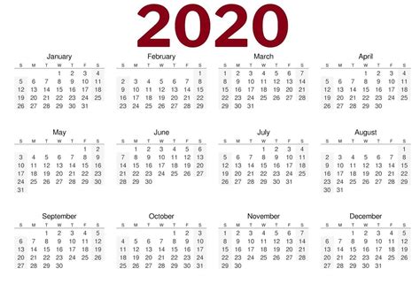 2020 One Page Calendar Printable Calendar 2020 Print Free Calendar 2020