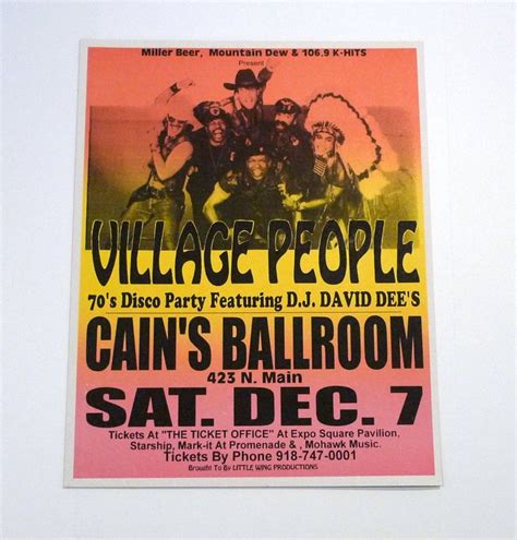 Great prices, selection and customer service. Village People Poster - Cains Ballroom 90's Vintage Disco Party Concert / DJ David Dee Band Tour ...