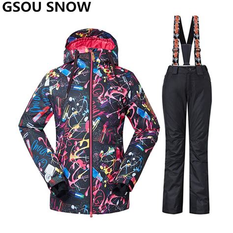 Gsou Snow Ski Suit Women Professional Warm Skiing Jackets Snowboard Pant Waterproof 10000