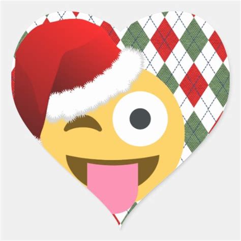 Santa Claus Wink Emoji Heart Sticker Zazzle