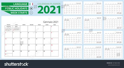 Italian Calendar Planner For 2021 Italian Royalty Free Stock Vector