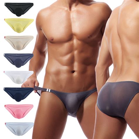 Men S Ice Silk Underwear Bikini Briefs Low Rise Bulge Pouch Elastic Breathable Ebay