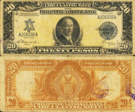 20 Pesos William Jones Blue Seal Yellow Rays Philippines Numista