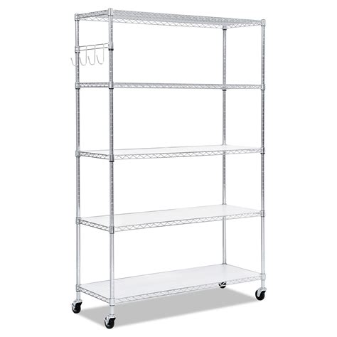 Alera 5 Shelf Wire Shelving Kit With Casters And Shelf Liners 48w X