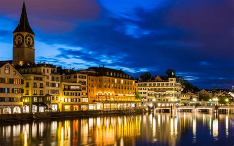 Pictures Zurich Switzerland Sky River Night Cities 3840x2400
