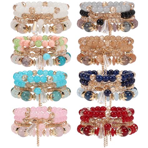 8packs Bohemia Stackable Bracelets For Women Girls