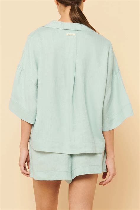 Nude Lucy Nude Linen Lounge Shirt Lagoon Stylerunner