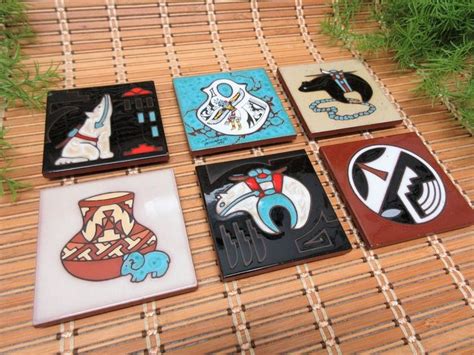 Cleo Teissedre Ceramic Tile Coasters Trivets Wall Decor Native Etsy