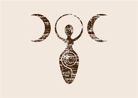 Retro Vintage Wiccan Woman Logo Triple Moon Goddess Spiral Of Fertility Pagan Symbols Cycle