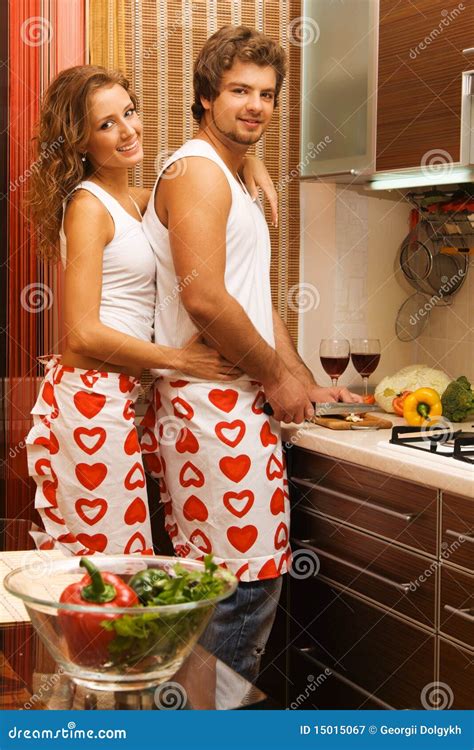 Young Romantic Couple In The Kitchen Stock Image Image Of Interior