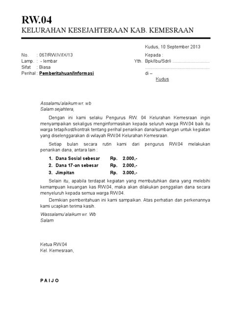 Contoh Surat Edaran Iuran Rt Kumpulan Contoh
