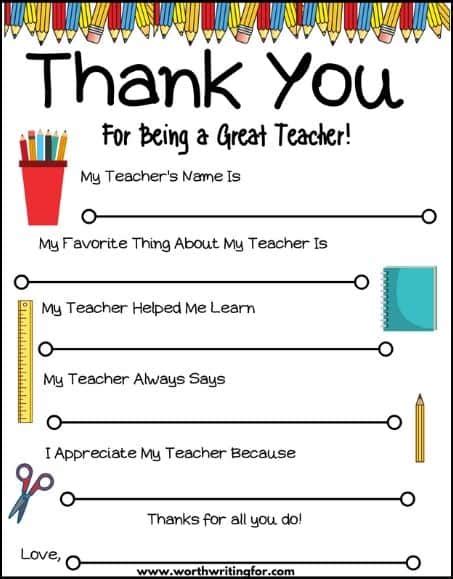 Free Printable Teacher Thank You Note Perfect For Teacher Appreciation