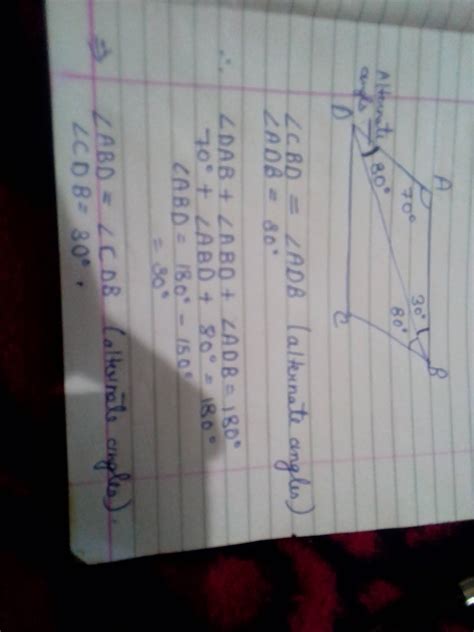 Therefore it is a cyclic quadrilateral and sum of the opposite angles in cyclic quadrilateral is supplementary. ABCD is a parallelogram in which angle DAB=70 degree ...