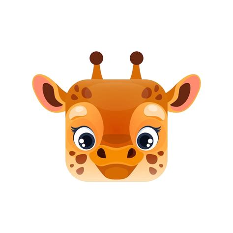 Cartoon Giraffe Kawaii Quadratisches Tierbabygesicht Premium Vektor