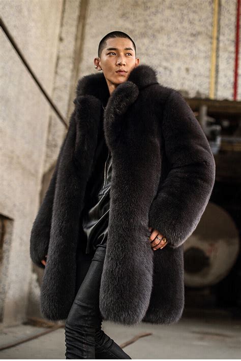 Men Natural Fox Fur Coat Overcoat Winter Warm Real Fur Thick Outerwear