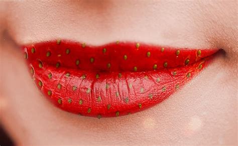Mouth Lips Face Skin Woman Strawberry Lipstick Kiss Red Kiss