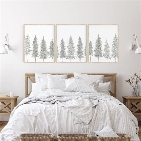 Pine Tree Line Scandinavian Triptych Set Of 3 Wall Art Prints Or