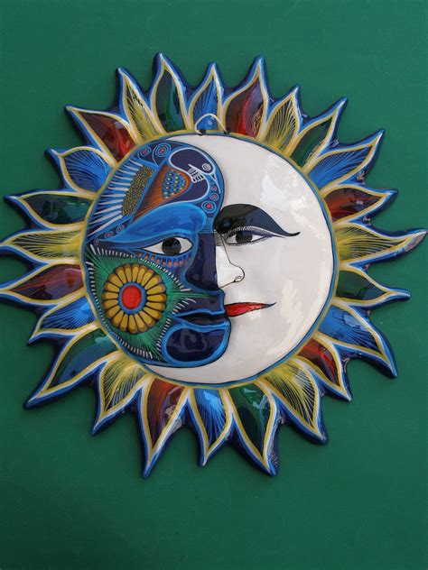 Aztec Sun Calender Mexican Folk Art Sun Art Pottery Painting