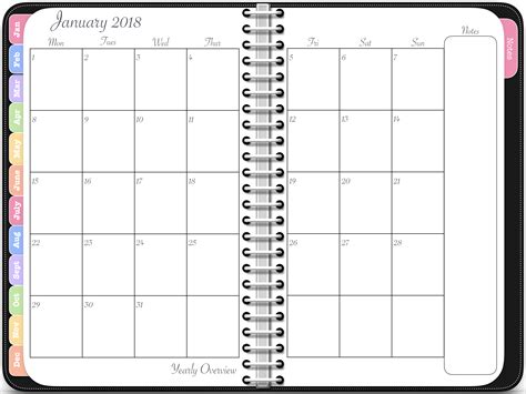 2018 Monthly Awesome Planner In Black With Notes Pages Bitly
