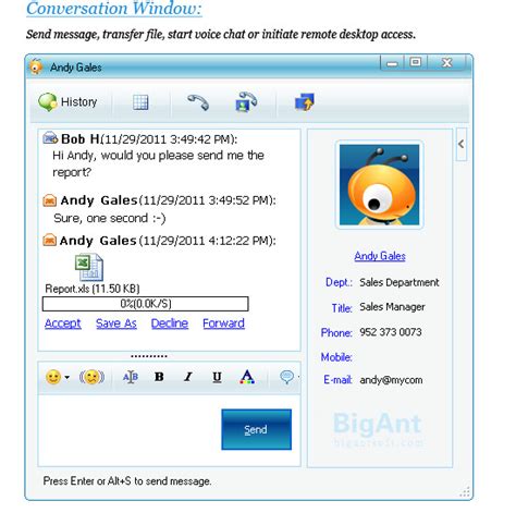 Bigant Messenger Includes Instant Messenger Lan Chat Net Send Live Chat