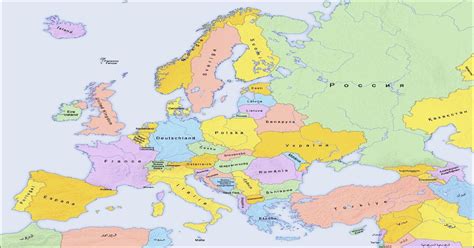 New Political Map Of Europe Name Of Countries In Local Languages