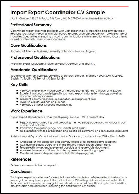 Assistant manager export sales imports global sea foods. Import Export Coordinator CV Sample | MyperfectCV